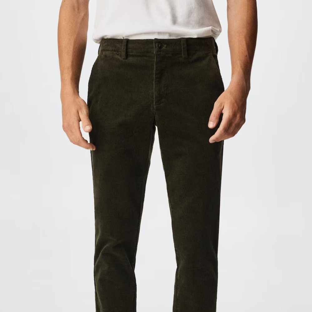 Men's Mango Tapered cropped Corduroy pants Size 30 Dark Green